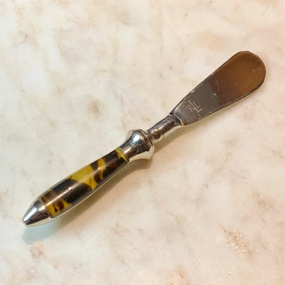RALPH LAUREN WENTWORTH TORTOISE SPREADERS KNIVES SET OF 4 STAINLESS STEEL